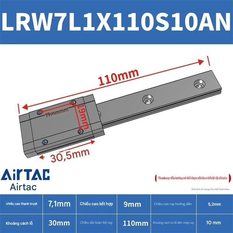 Ray trượt tuyến tính mini bản rộng LRW7L1X110S10AN - Ảnh 2