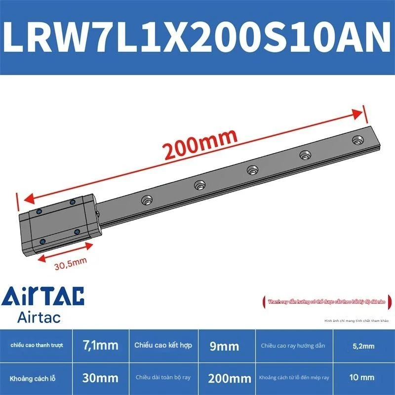 Ray trượt tuyến tính mini bản rộng LRW7L1X200S10AN - Ảnh 2