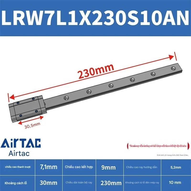 Ray trượt tuyến tính mini bản rộng LRW7L1X230S10AN - Ảnh 2