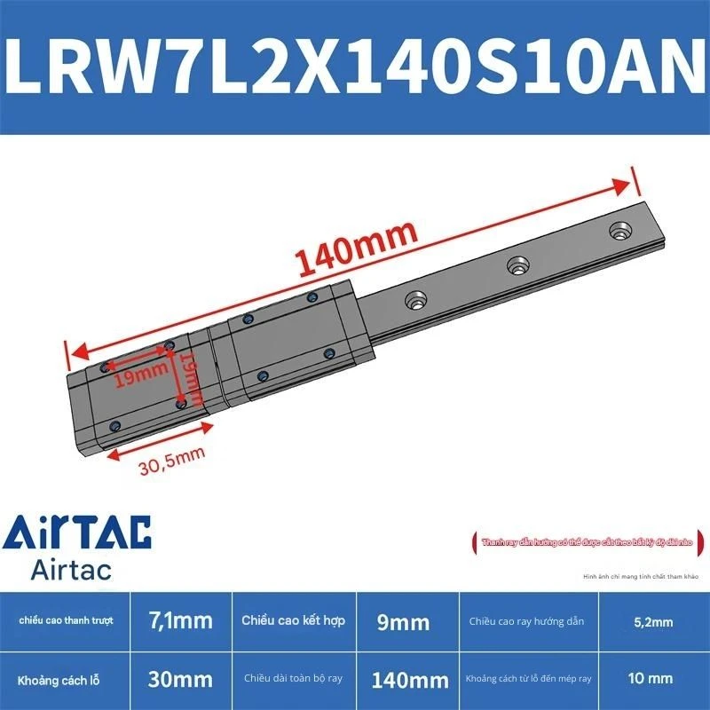Ray trượt tuyến tính mini bản rộng LRW7L2X140S10AN - Ảnh 2