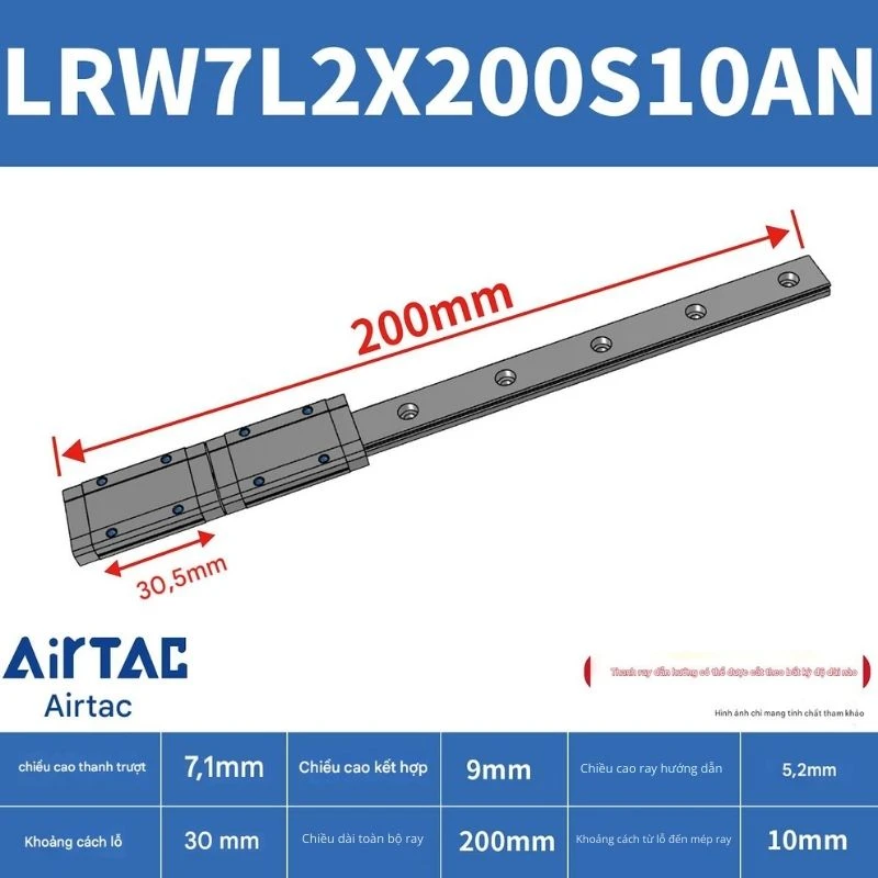 Ray trượt tuyến tính mini bản rộng LRW7L2X200S10AN - Ảnh 2