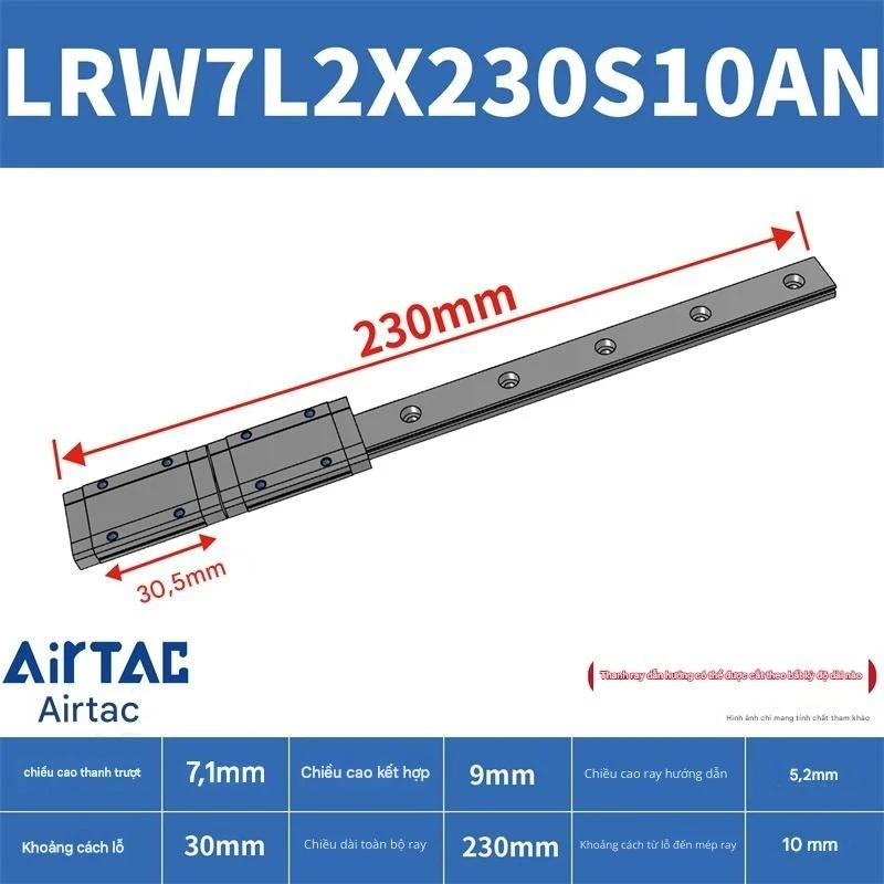 Ray trượt tuyến tính mini bản rộng LRW7L2X230S10AN - Ảnh 2