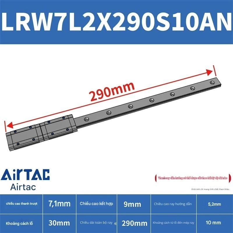 Ray trượt tuyến tính mini bản rộng LRW7L2X290S10AN - Ảnh 2