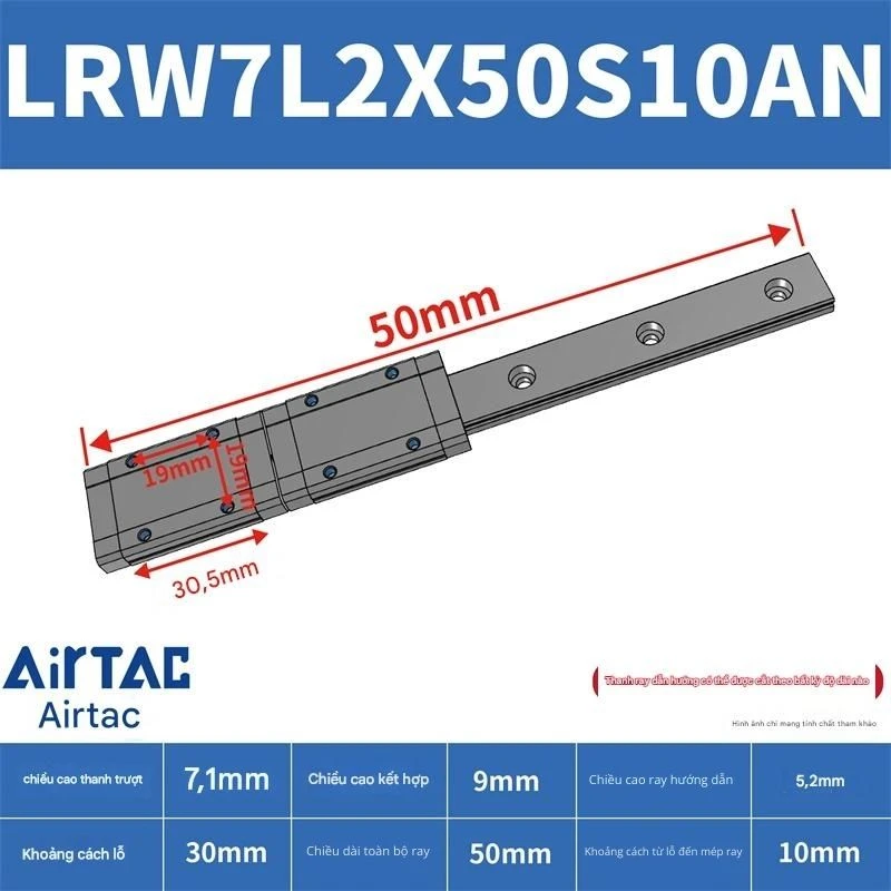 Ray trượt tuyến tính mini bản rộng LRW7L2X50S10AN - Ảnh 2