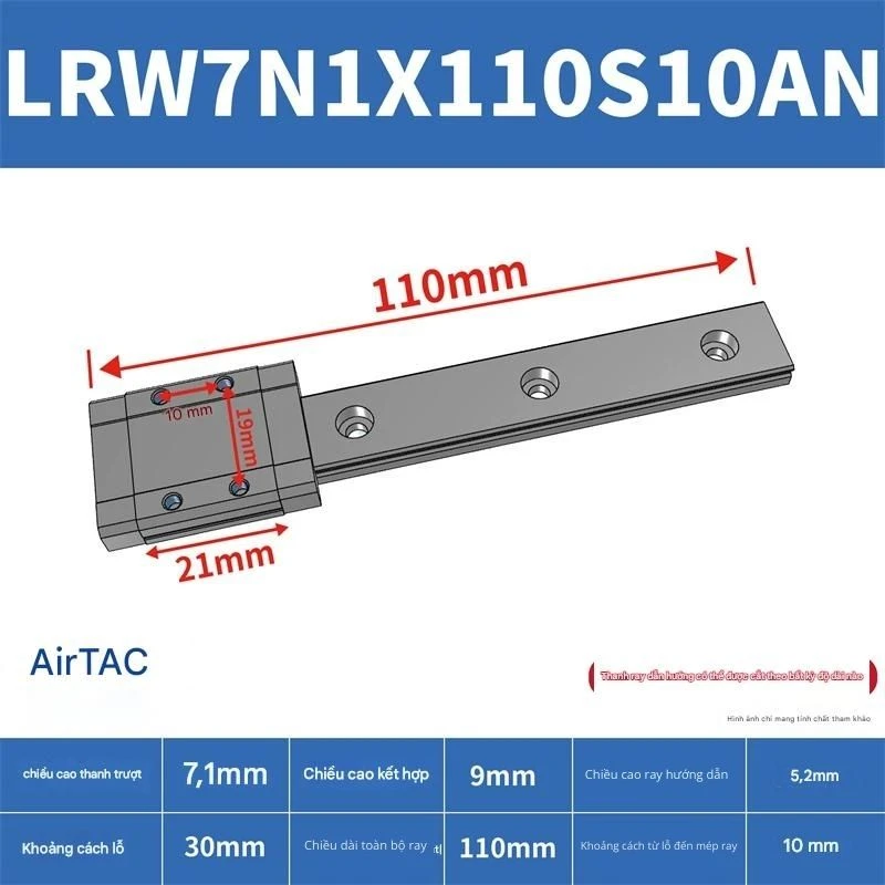 Ray trượt tuyến tính mini bản rộng LRW7N1X110S10AN - Ảnh 2
