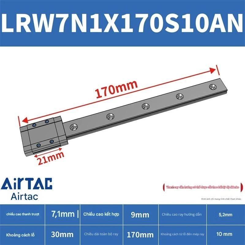 Ray trượt tuyến tính mini bản rộng LRW7N1X170S10AN - Ảnh 2