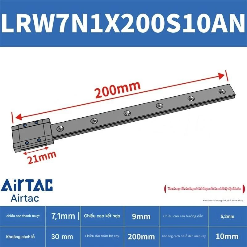 Ray trượt tuyến tính mini bản rộng LRW7N1X200S10AN - Ảnh 2