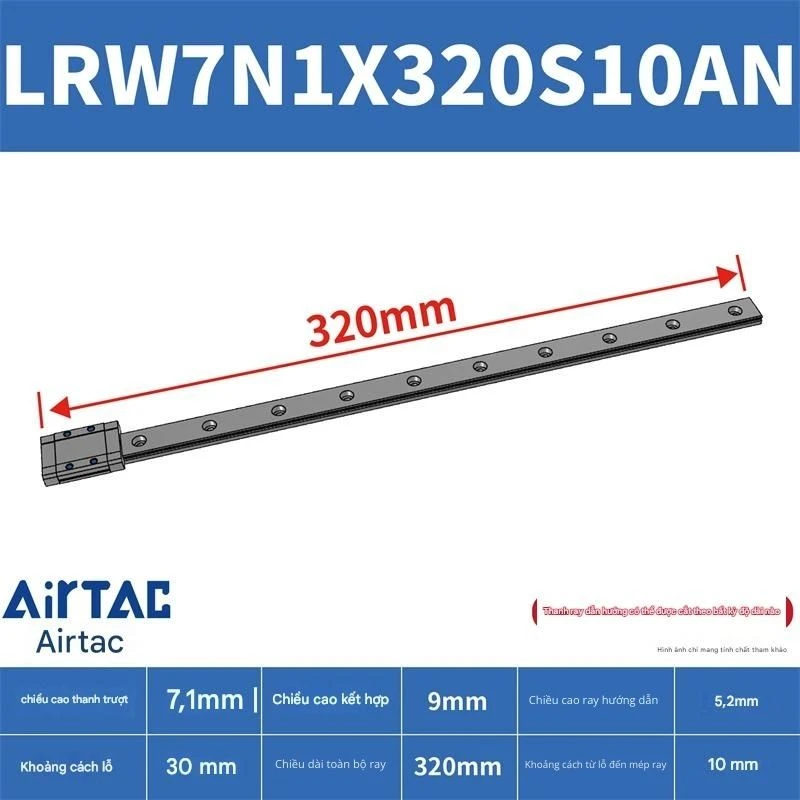 Ray trượt tuyến tính mini bản rộng LRW7N1X320S10AN - Ảnh 2