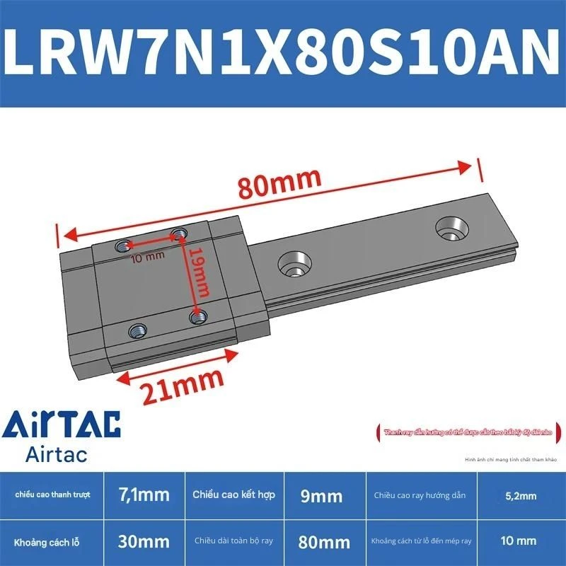 Ray trượt tuyến tính mini bản rộng LRW7N1X80S10AN - Ảnh 2