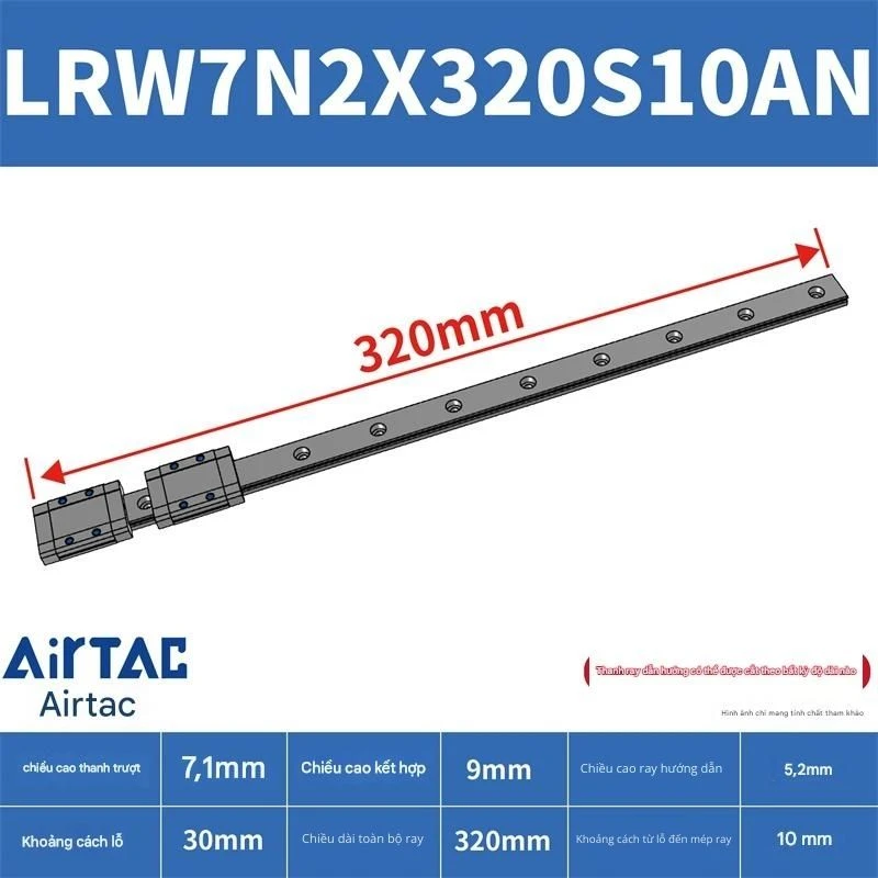 Ray trượt tuyến tính mini bản rộng LRW7N2X320S10AN - Ảnh 2