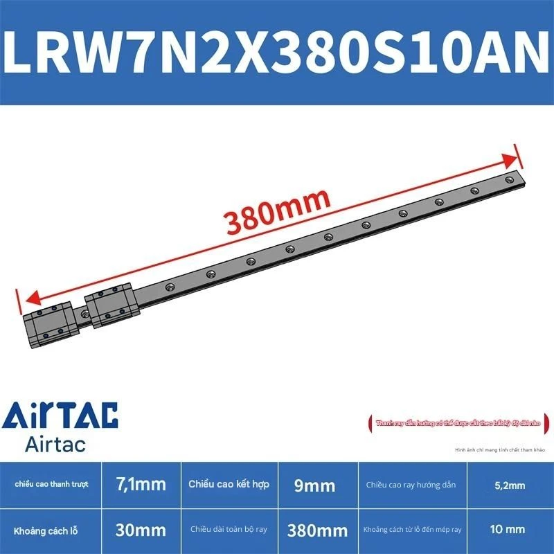 Ray trượt tuyến tính mini bản rộng LRW7N2X380S10AN - Ảnh 2