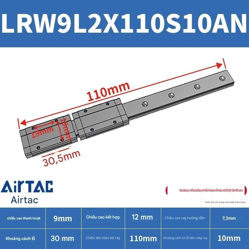 Ray trượt tuyến tính mini bản rộng LRW9L2X110S10AN - Ảnh 2