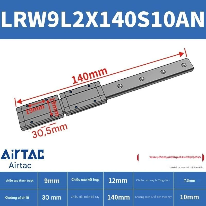 Ray trượt tuyến tính mini bản rộng LRW9L2X140S10AN - Ảnh 2