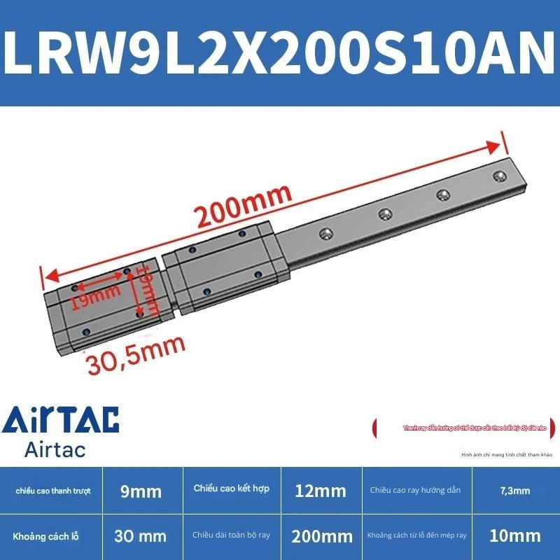 Ray trượt tuyến tính mini bản rộng LRW9L2X200S10AN - Ảnh 2