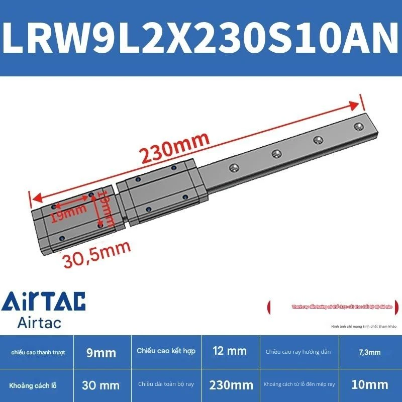 Ray trượt tuyến tính mini bản rộng LRW9L2X230S10AN - Ảnh 2
