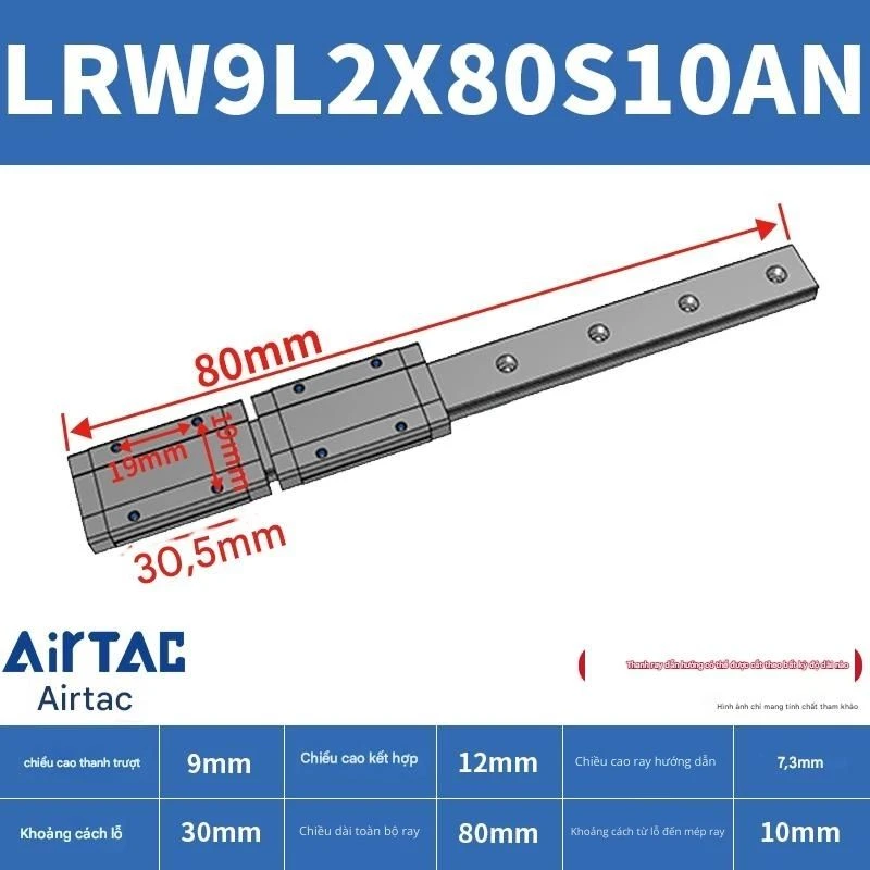 Ray trượt tuyến tính mini bản rộng LRW9L2X80S10AN - Ảnh 2