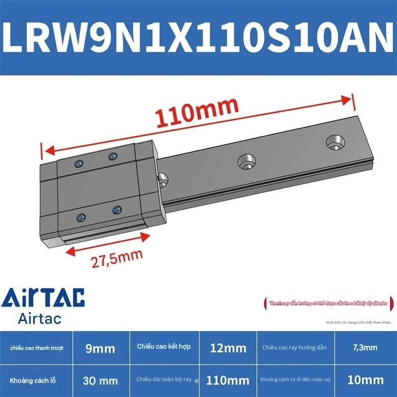 Ray trượt tuyến tính mini bản rộng LRW9N1X110S10AN - Ảnh 2