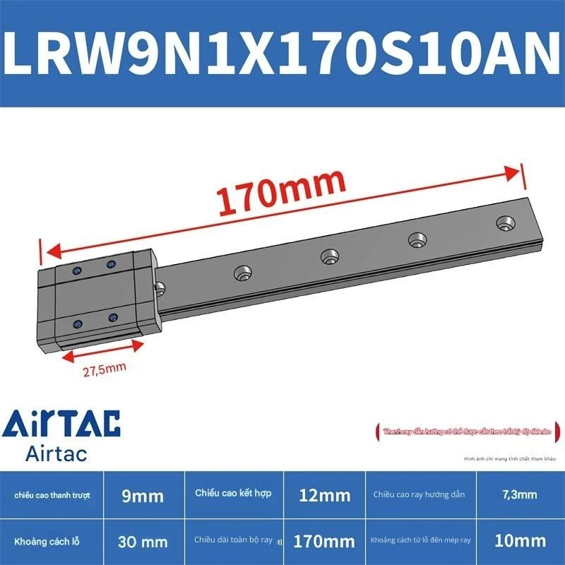 Ray trượt tuyến tính mini bản rộng LRW9N1X170S10AN - Ảnh 2