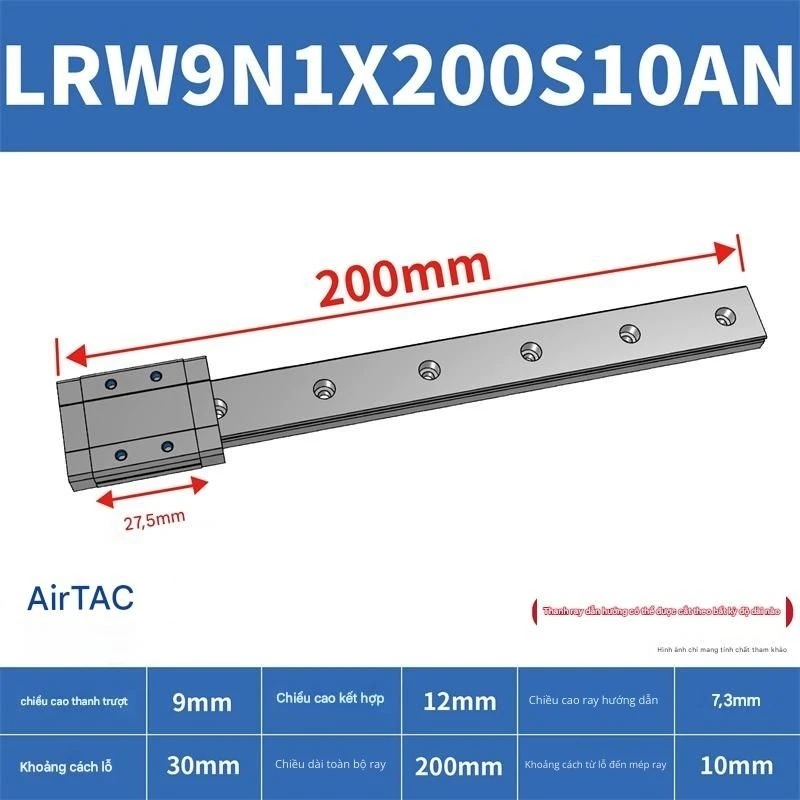 Ray trượt tuyến tính mini bản rộng LRW9N1X200S10AN - Ảnh 2