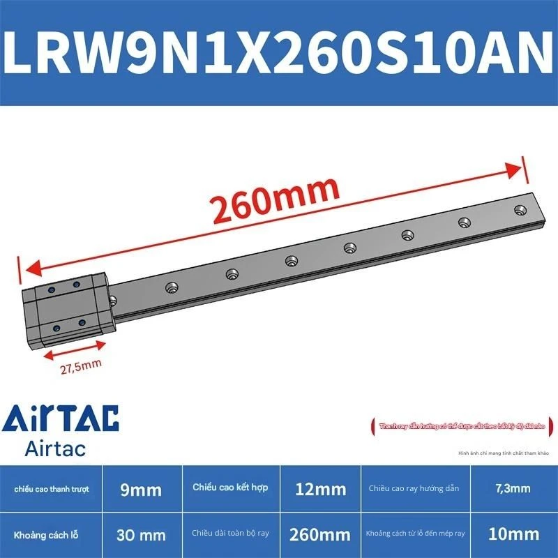 Ray trượt tuyến tính mini bản rộng LRW9N1X260S10AN - Ảnh 2