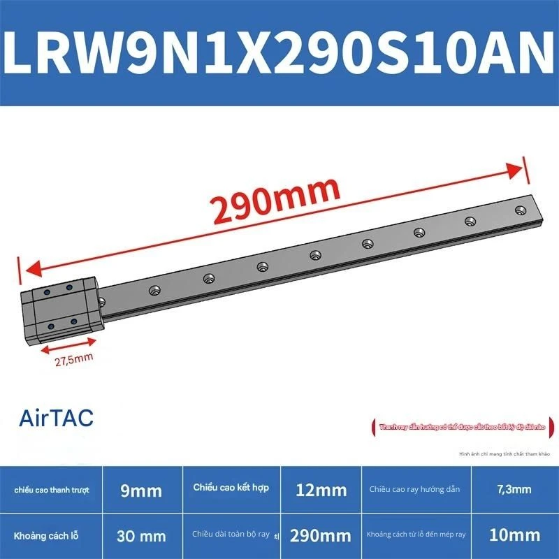 Ray trượt tuyến tính mini bản rộng LRW9N1X290S10AN - Ảnh 2