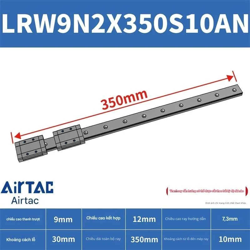 Ray trượt tuyến tính mini bản rộng LRW9N2X350S10AN - Ảnh 2