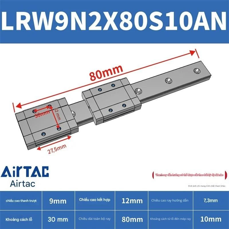 Ray trượt tuyến tính mini bản rộng LRW9N2X80S10AN - Ảnh 2