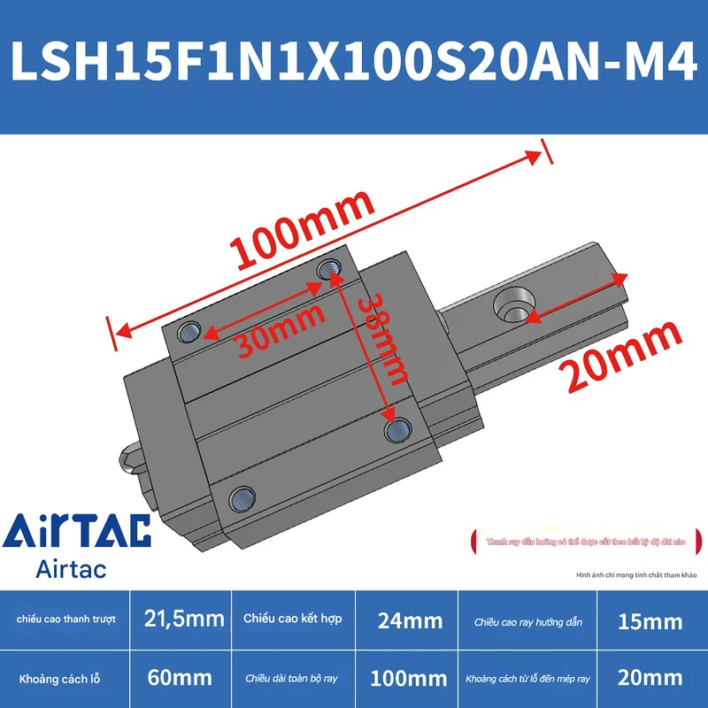 Ray trượt vuông tiêu chuẩn LSH15F1N1X100S20AN-M4 - Ảnh 2