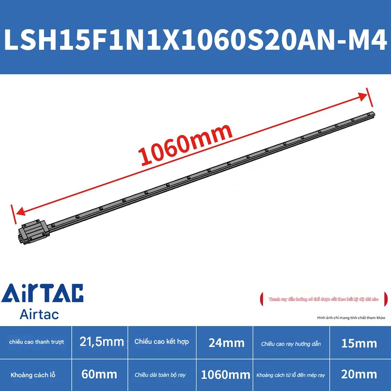Ray trượt vuông tiêu chuẩn LSH15F1N1X1060S20AN-M4 - Ảnh 2