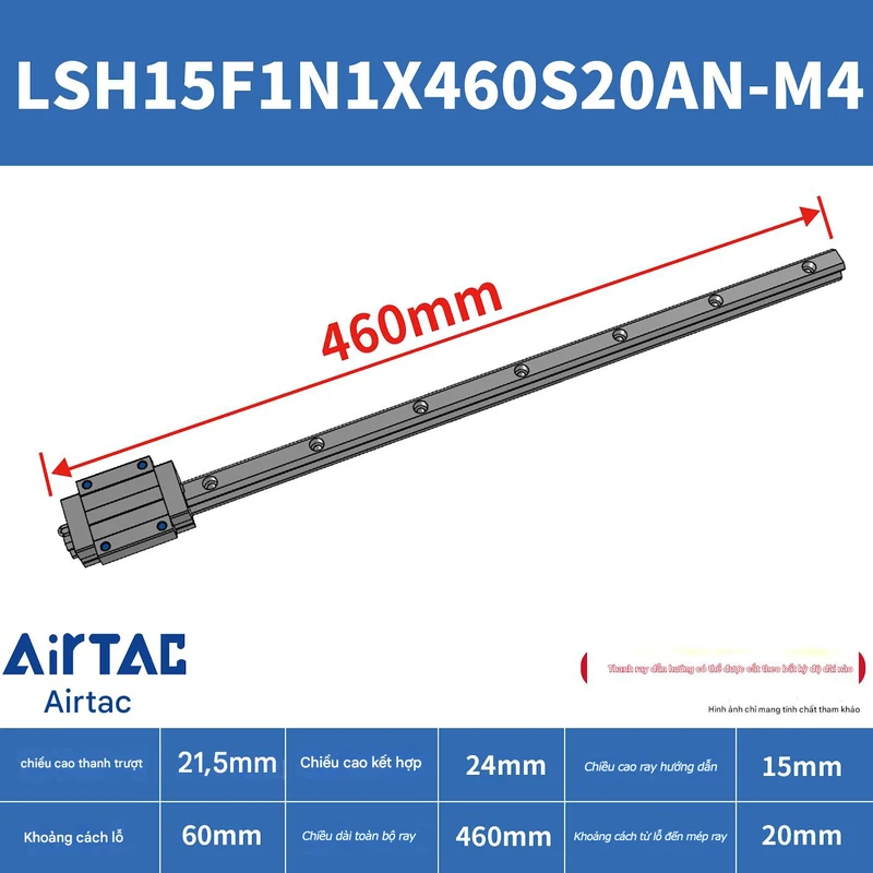 Ray trượt vuông tiêu chuẩn LSH15F1N1X460S20AN-M4 - Ảnh 2
