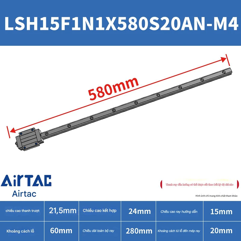 Ray trượt vuông tiêu chuẩn LSH15F1N1X580S20AN-M4 - Ảnh 2
