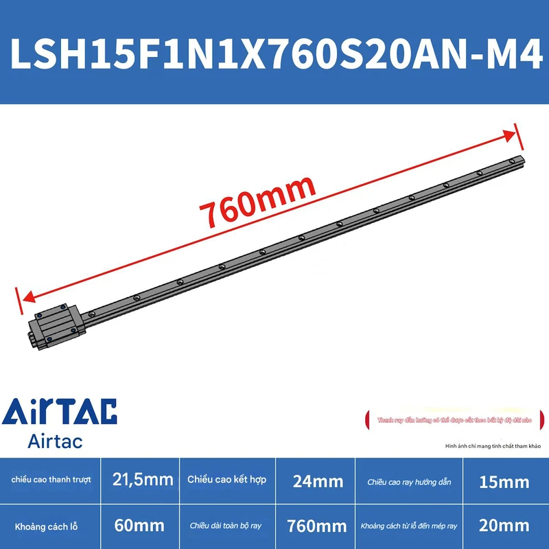 Ray trượt vuông tiêu chuẩn LSH15F1N1X760S20AN-M4 - Ảnh 2