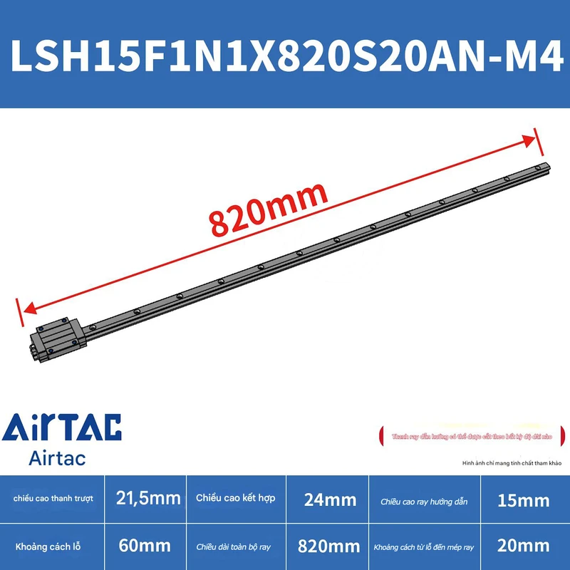 Ray trượt vuông tiêu chuẩn LSH15F1N1X820S20AN-M4 - Ảnh 2
