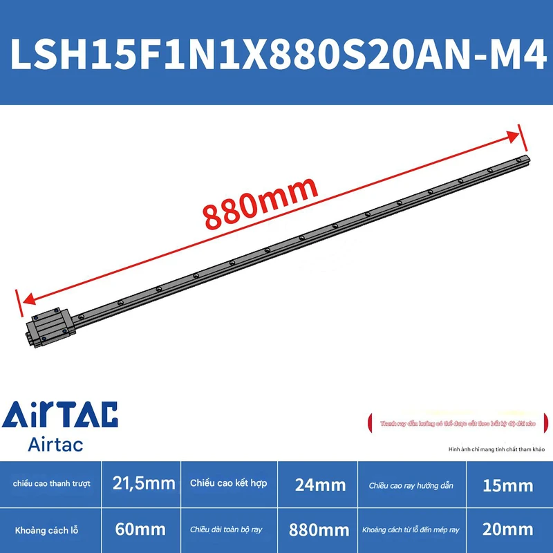 Ray trượt vuông tiêu chuẩn LSH15F1N1X880S20AN-M4 - Ảnh 2