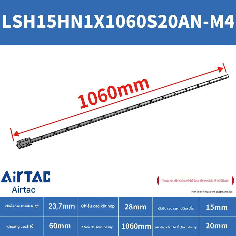 Ray trượt vuông tiêu chuẩn LSH15HN1X1060S20AN-M4 - Ảnh 2