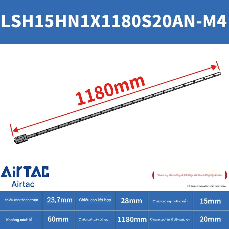 Ray trượt vuông tiêu chuẩn LSH15HN1X1180S20AN-M4 - Ảnh 2