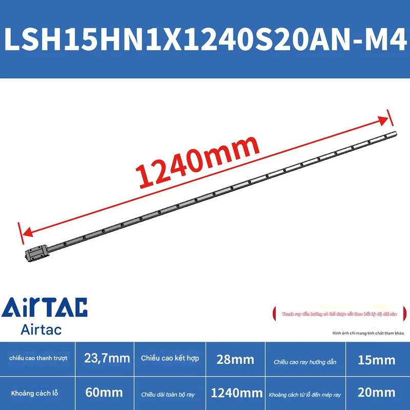Ray trượt vuông tiêu chuẩn LSH15HN1X1240S20AN-M4 - Ảnh 2