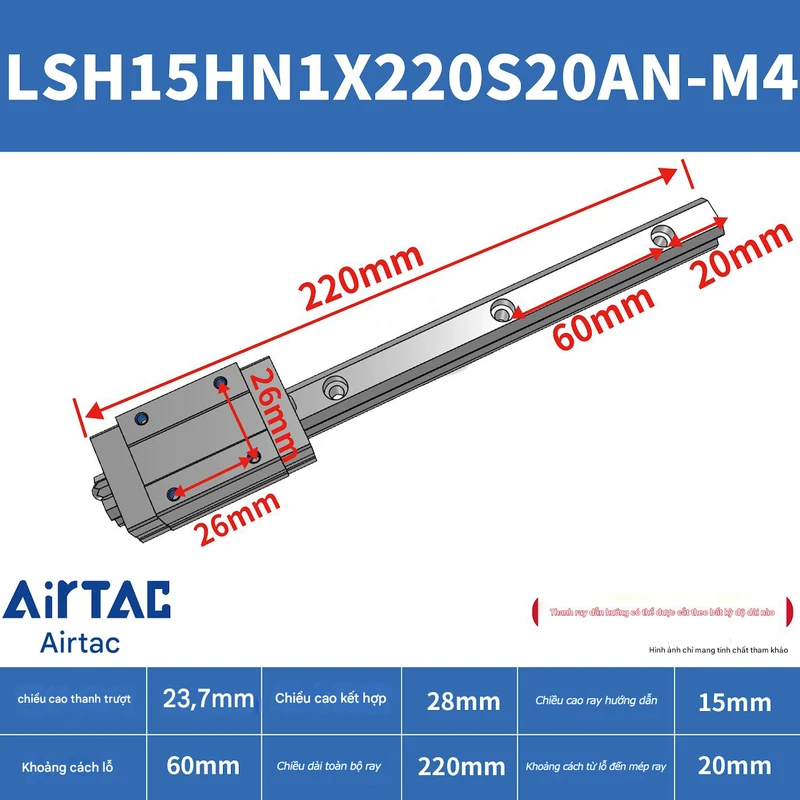 Ray trượt vuông tiêu chuẩn LSH15HN1X220S20AN-M4 - Ảnh 2