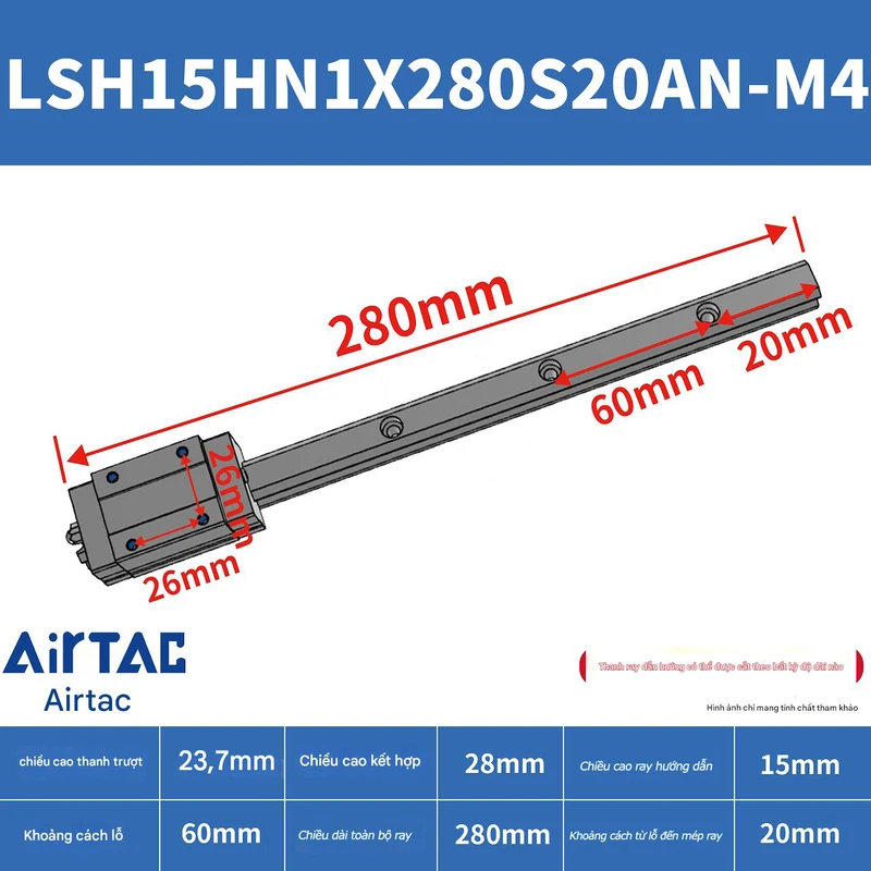 Ray trượt vuông tiêu chuẩn LSH15HN1X280S20AN-M4 - Ảnh 2
