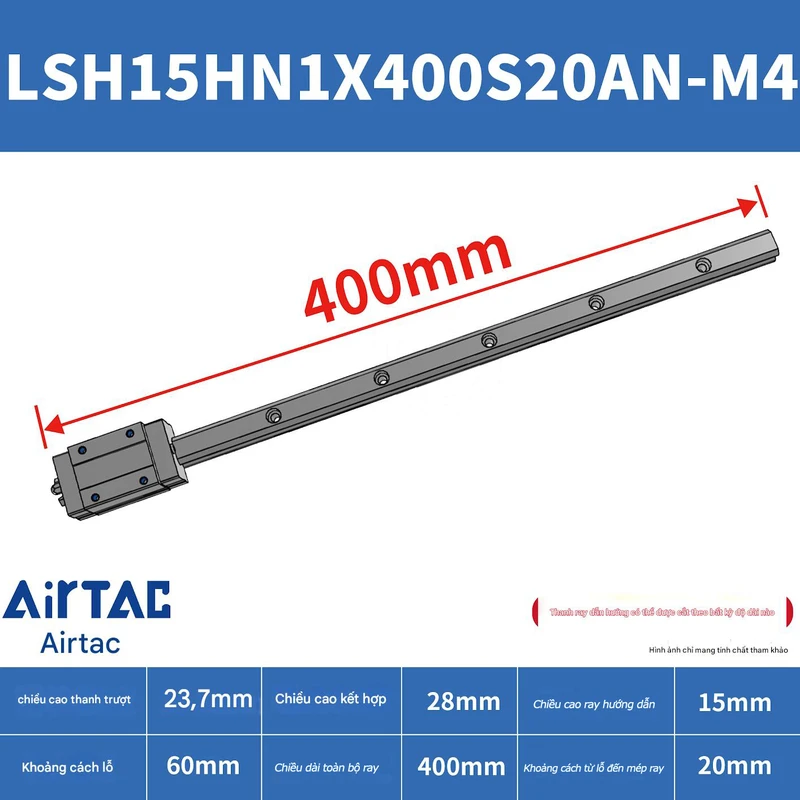 Ray trượt vuông tiêu chuẩn LSH15HN1X400S20AN-M4 - Ảnh 2