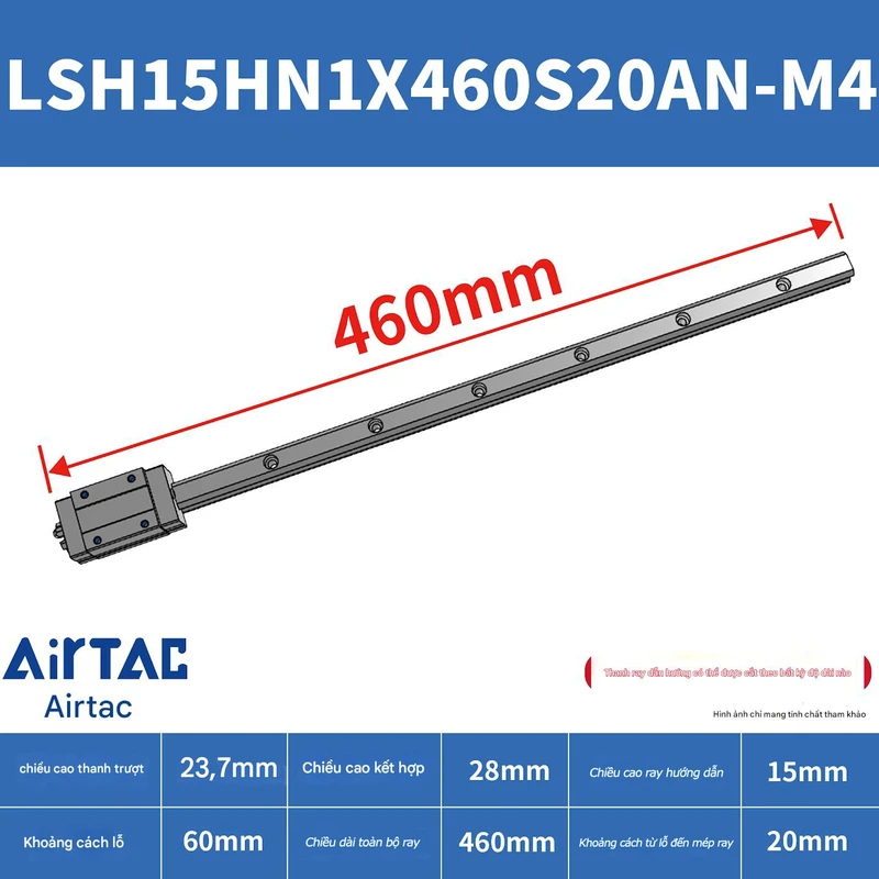 Ray trượt vuông tiêu chuẩn LSH15HN1X460S20AN-M4 - Ảnh 2