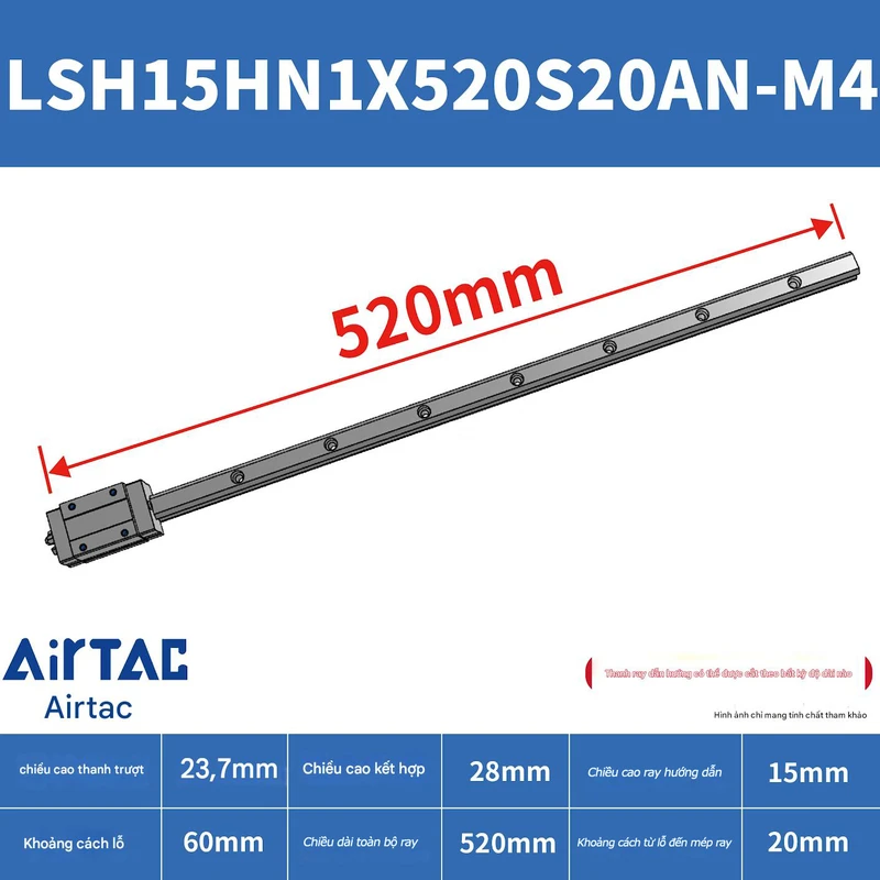 Ray trượt vuông tiêu chuẩn LSH15HN1X520S20AN-M4 - Ảnh 2