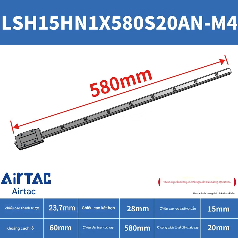 Ray trượt vuông tiêu chuẩn LSH15HN1X580S20AN-M4 - Ảnh 2