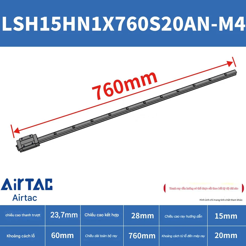 Ray trượt vuông tiêu chuẩn LSH15HN1X760S20AN-M4 - Ảnh 2