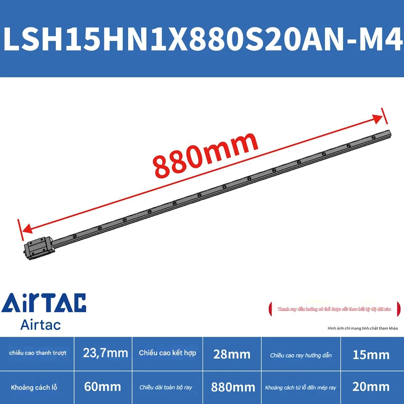 Ray trượt vuông tiêu chuẩn LSH15HN1X880S20AN-M4 - Ảnh 2