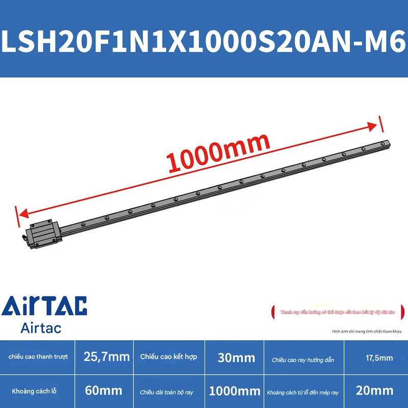 Ray trượt vuông tiêu chuẩn LSH20F1N1X1000S20AN-M6 - Ảnh 2