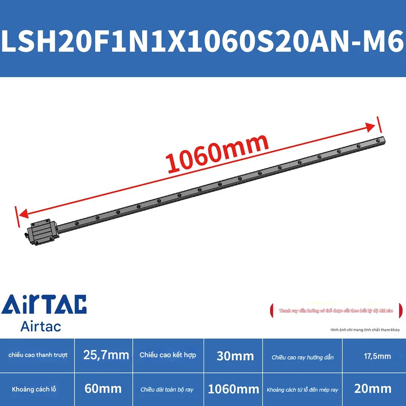Ray trượt vuông tiêu chuẩn LSH20F1N1X1060S20AN-M6 - Ảnh 2