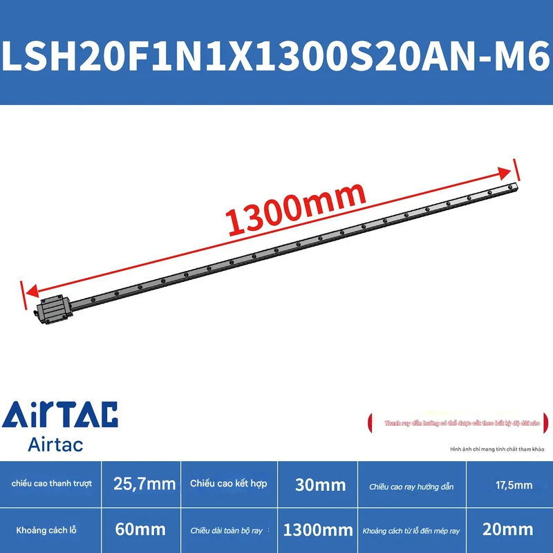 Ray trượt vuông tiêu chuẩn LSH20F1N1X1300S20AN-M6 - Ảnh 2