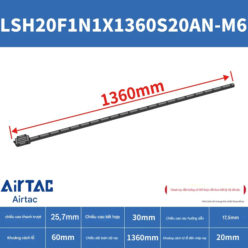 Ray trượt vuông tiêu chuẩn LSH20F1N1X1360S20AN-M6 - Ảnh 2