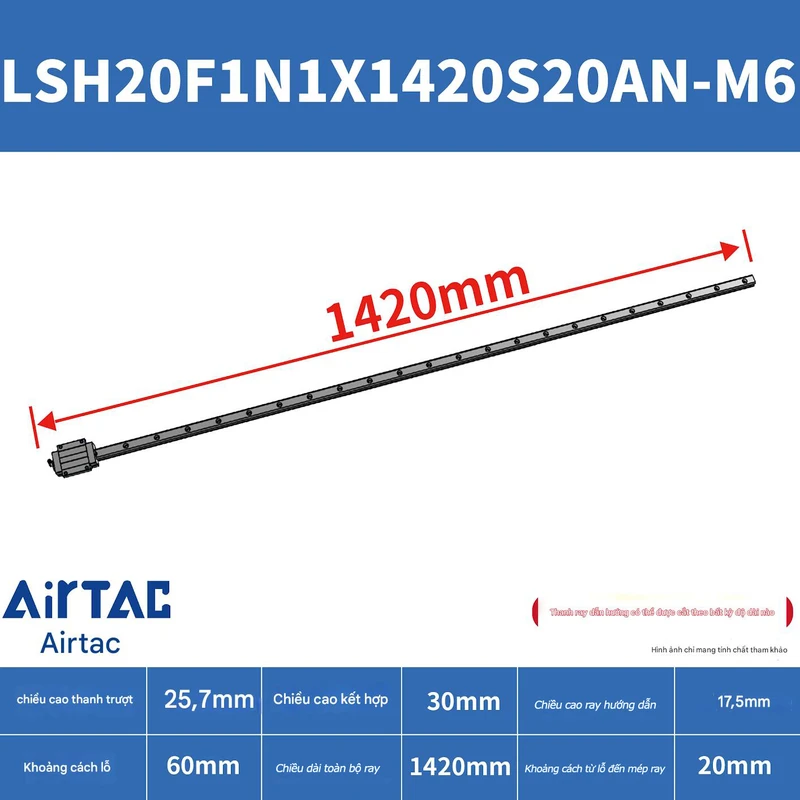 Ray trượt vuông tiêu chuẩn LSH20F1N1X1420S20AN-M6 - Ảnh 2